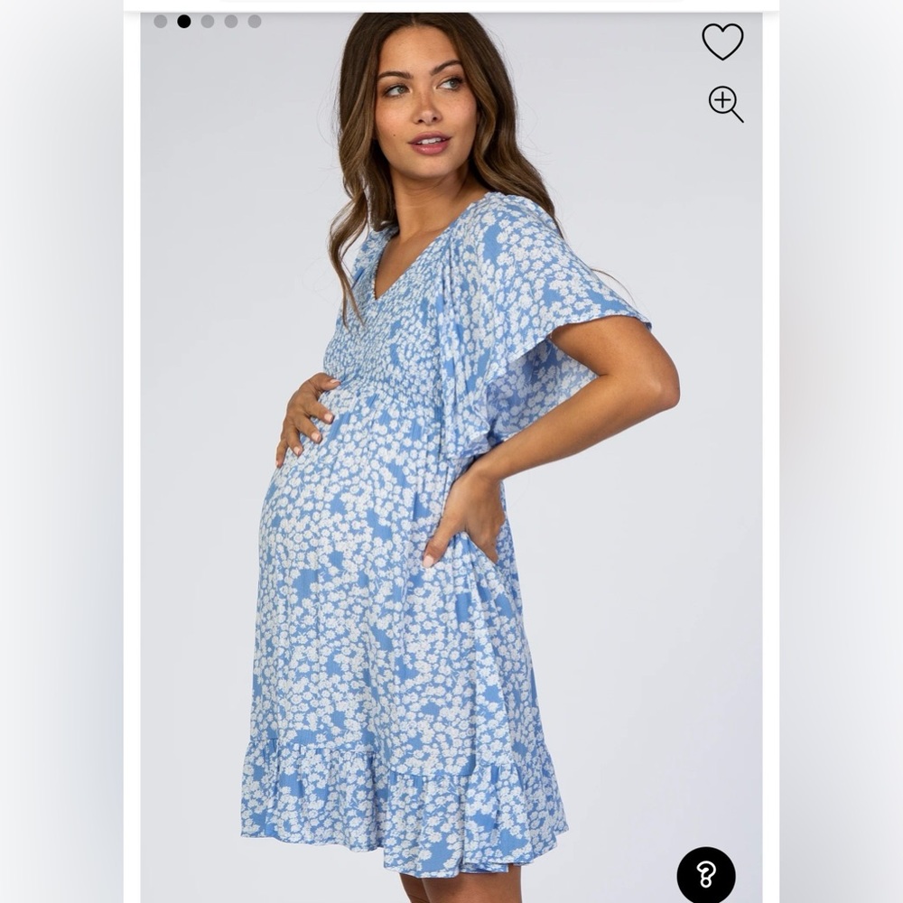 Light Blue Floral Pink Blush Maternity Dress